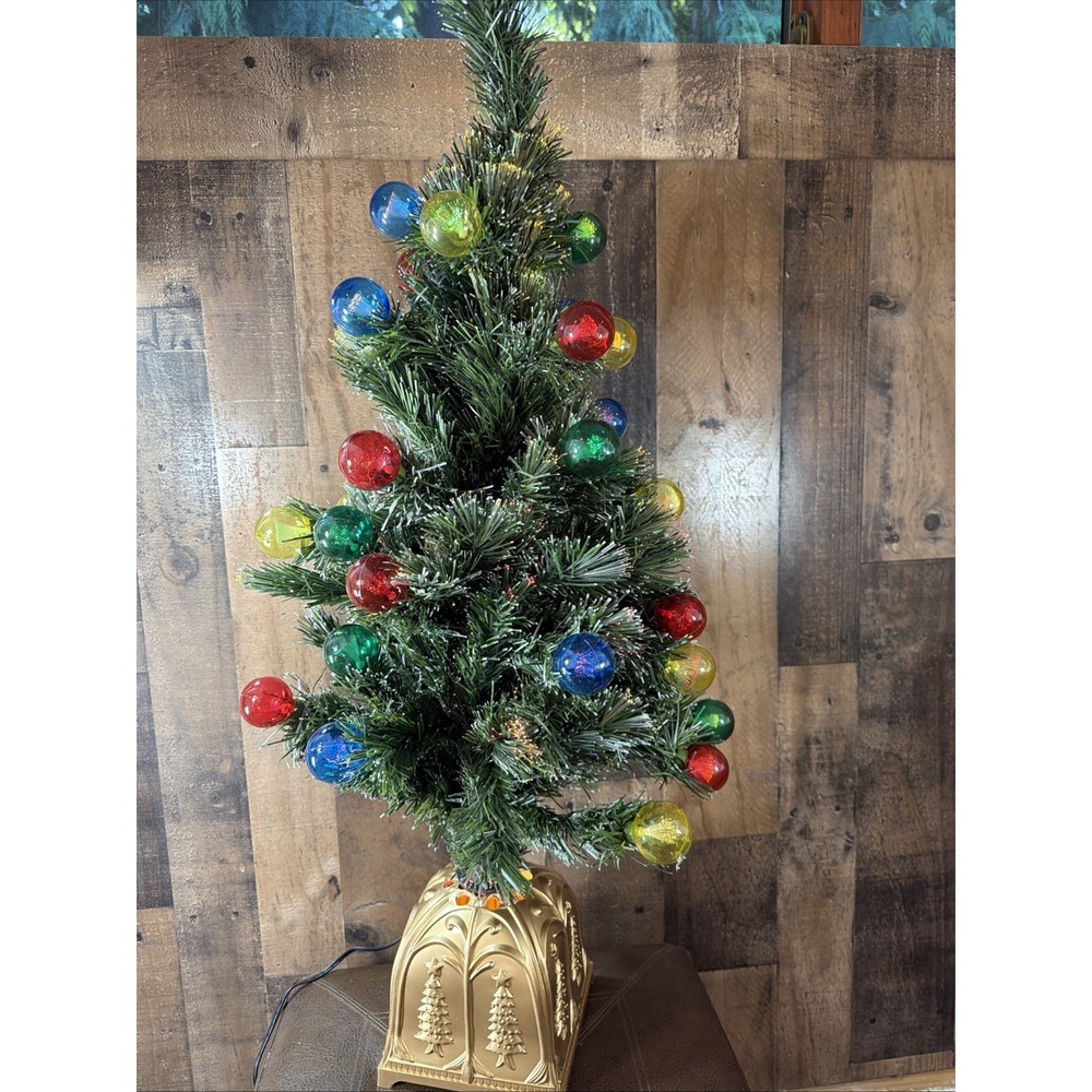 Puleo International 36" Fiber Optic Christmas Ball Tree Color Changing Vintage